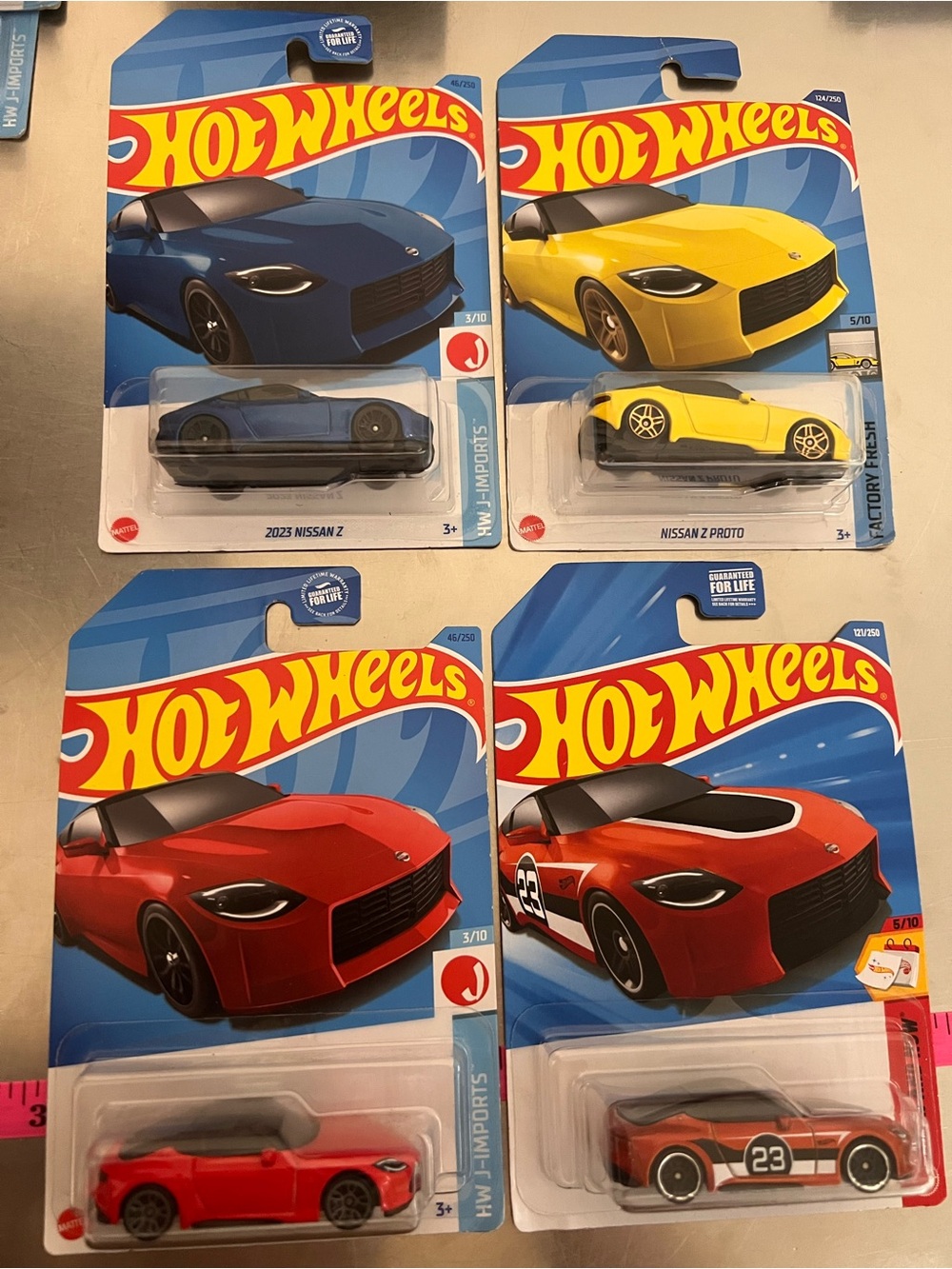 Hot Wheels 2023 Nissan Z Lot of 4 Blue Red Yellow Proto JDM Mainline